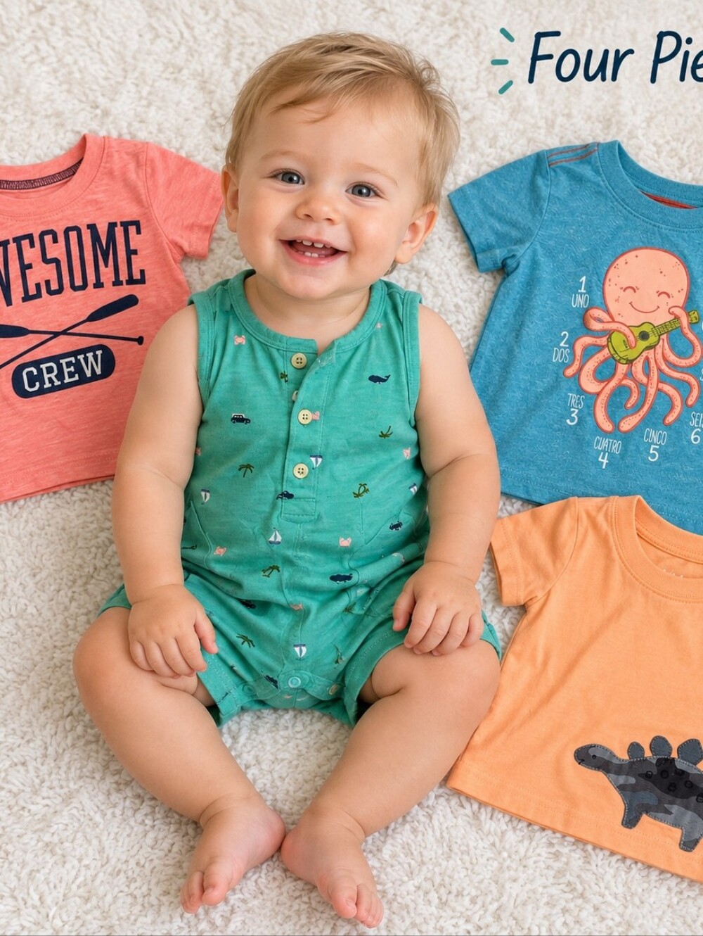 4 pc. 12M Boy's Summer Romper and Ts